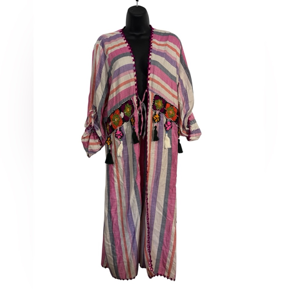 Striped Multicolor Coverup / Kimono with Tassels